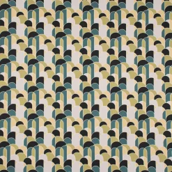 Dekostoff Baumwollstoff Halbpanama Digitaldruck Retroformen Geometrie grün blau 1,40m Breite