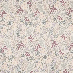 Dekostoff Baumwollstoff Halbpanama Digitaldruck Allover Blumenwiese weiß lila 1,40m Breite