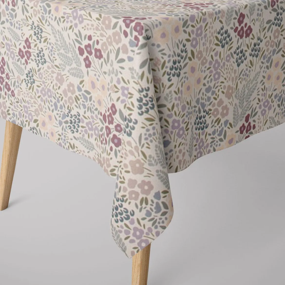 Dekostoff Baumwollstoff Halbpanama Digitaldruck Allover Blumenwiese weiß lila 1,40m Breite
