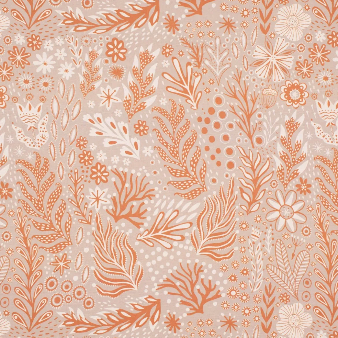 Dekostoff Baumwollstoff Halbpanama Digitaldruck Blätter Blumen Gräser beige orange 1,40m Breite