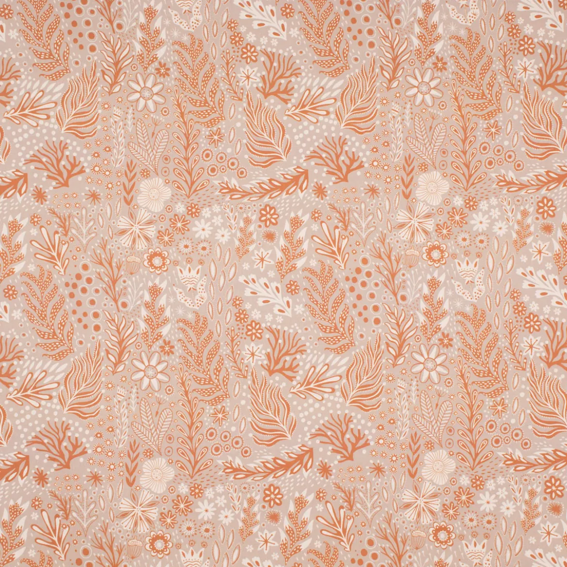 Dekostoff Baumwollstoff Halbpanama Digitaldruck Blätter Blumen Gräser beige orange 1,40m Breite