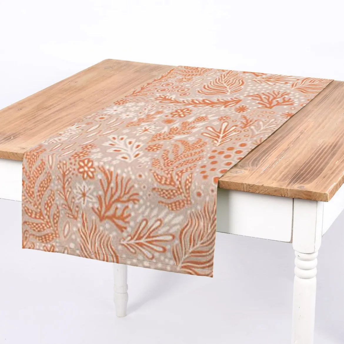 Dekostoff Baumwollstoff Halbpanama Digitaldruck Blätter Blumen Gräser beige orange 1,40m Breite