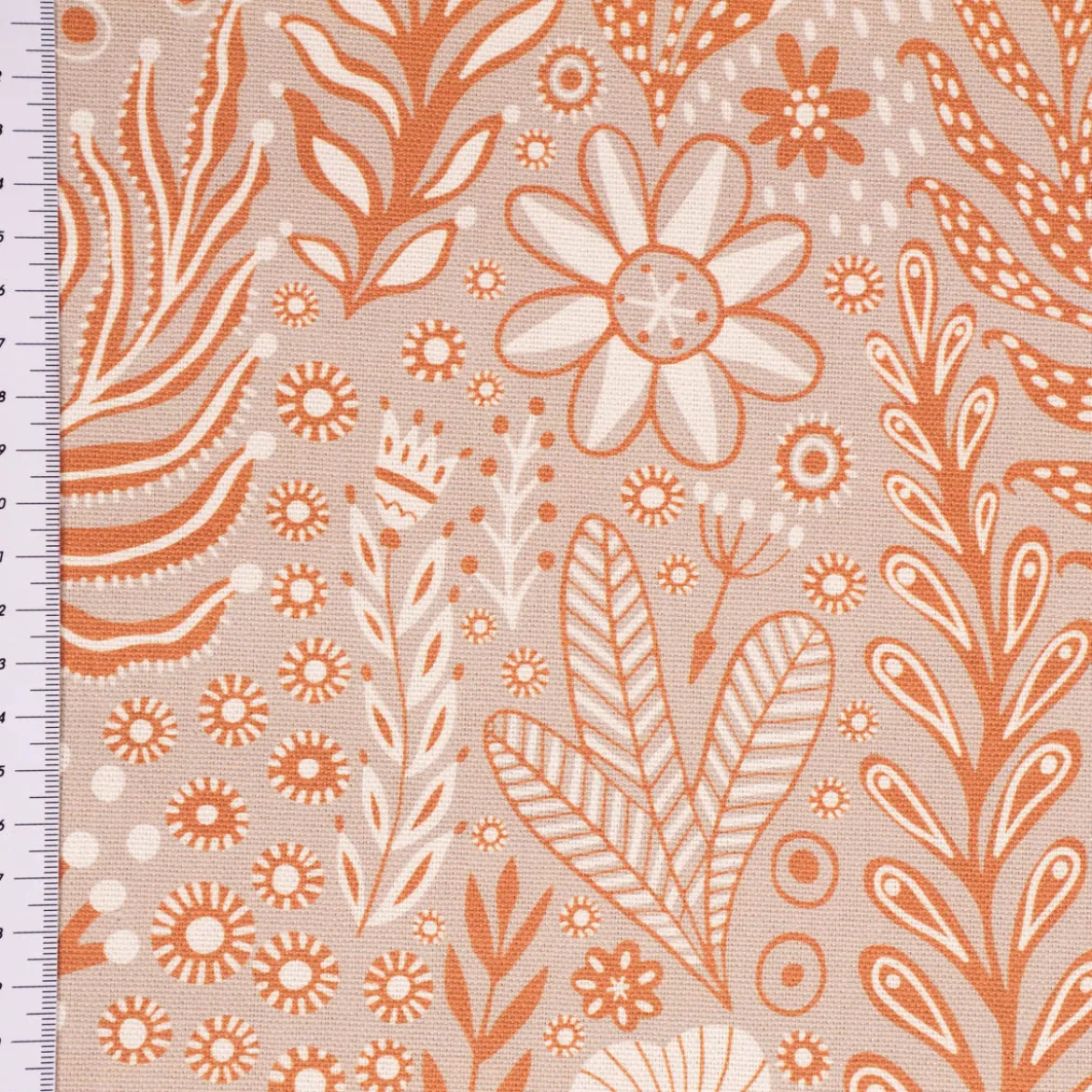 Dekostoff Baumwollstoff Halbpanama Digitaldruck Blätter Blumen Gräser beige orange 1,40m Breite