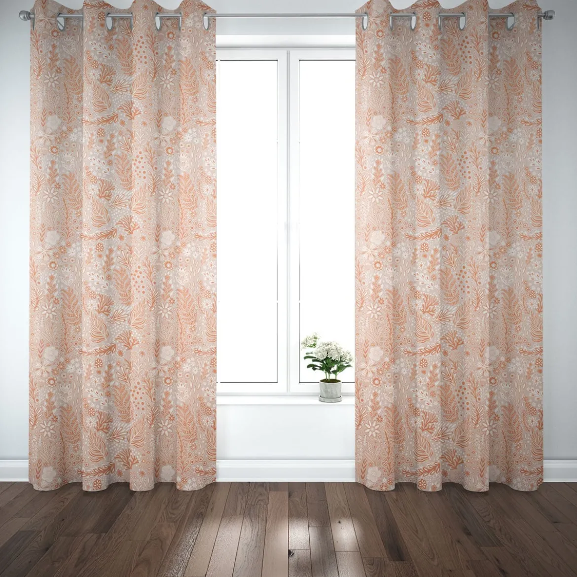 Dekostoff Baumwollstoff Halbpanama Digitaldruck Blätter Blumen Gräser beige orange 1,40m Breite
