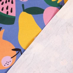 Dekostoff Baumwollstoff Halbpanama Digitaldruck Retro Pop Obst Blumen lila bunt 1,40m Breite