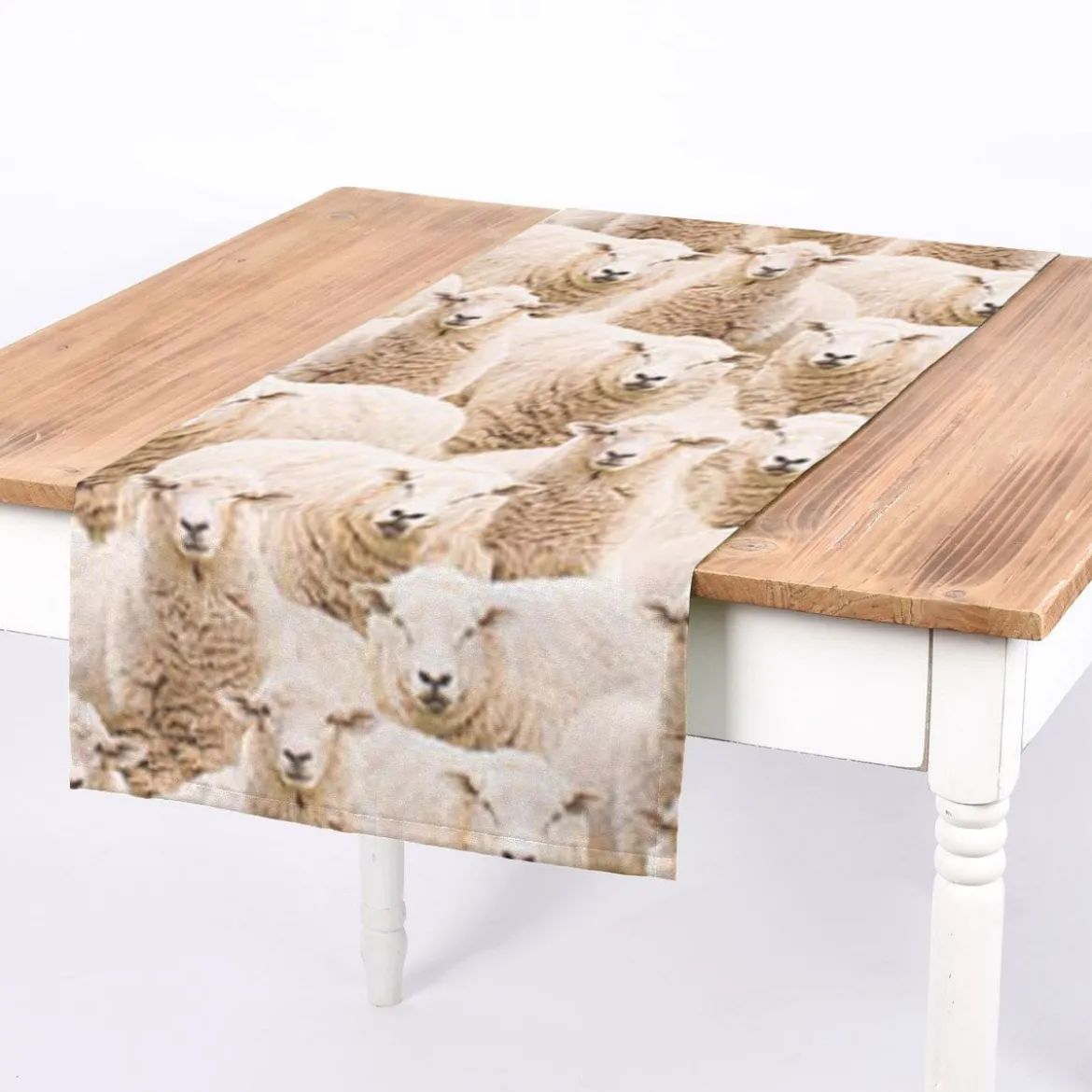 Dekostoff Baumwollstoff Halbpanama Sheep Flock Schafherde beige 1,40m Breite