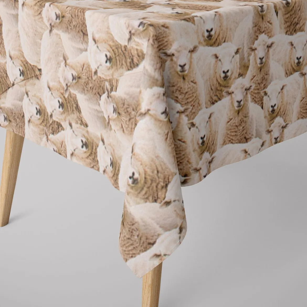 Dekostoff Baumwollstoff Halbpanama Sheep Flock Schafherde beige 1,40m Breite