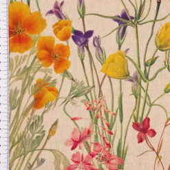 Dekostoff Baumwollstoff Halbpanama Leinenlook Wildflower Sunny Field Wiesenblumen natur bunt 1,40m Breite