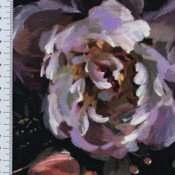 Dekostoff Baumwollstoff Halbpanama Digitaldruck Peony Handpainted Art Pfingstrosen schwarz flieder rosa 1,40m Breite