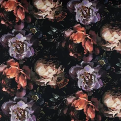 Dekostoff Baumwollstoff Halbpanama Digitaldruck Peony Handpainted Art Pfingstrosen schwarz flieder rosa 1,40m Breite