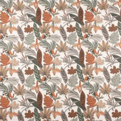 Dekostoff Baumwollstoff Halbpanama Digitaldruck Retro Blätter Blumen wollweiß orange braun 1,40m Breite