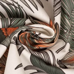 Dekostoff Baumwollstoff Halbpanama Digitaldruck Retro Blätter Blumen wollweiß orange braun 1,40m Breite