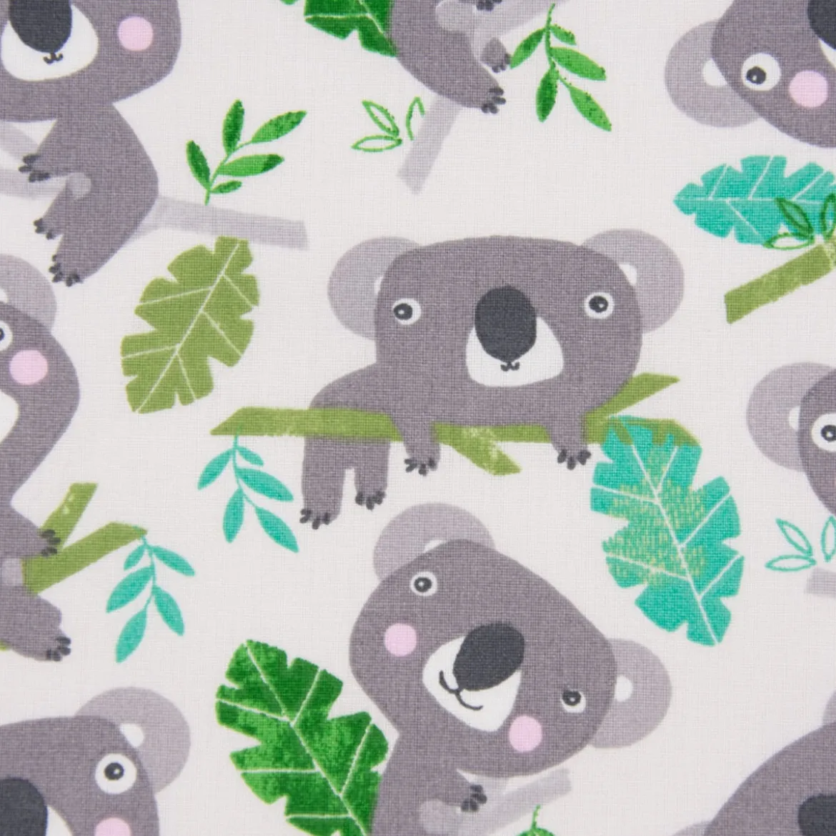Dekostoff Baumwollstoff Koala Eukalyptus weiß grau grün 1,60m Breite