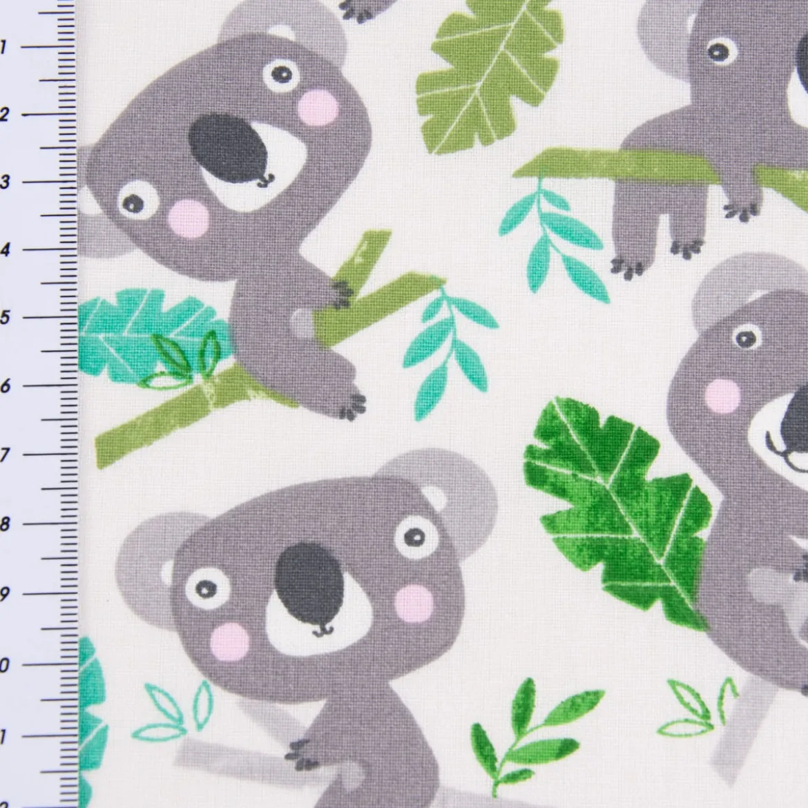 Dekostoff Baumwollstoff Koala Eukalyptus weiß grau grün 1,60m Breite