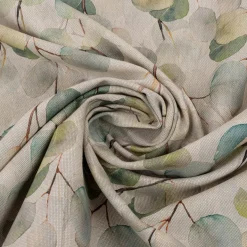 Dekostoff Baumwollstoff Leinenlook Digitaldruck Eucalyptus Boho Leaf Eukalyptus Blätter natur grün 1,40m Breite