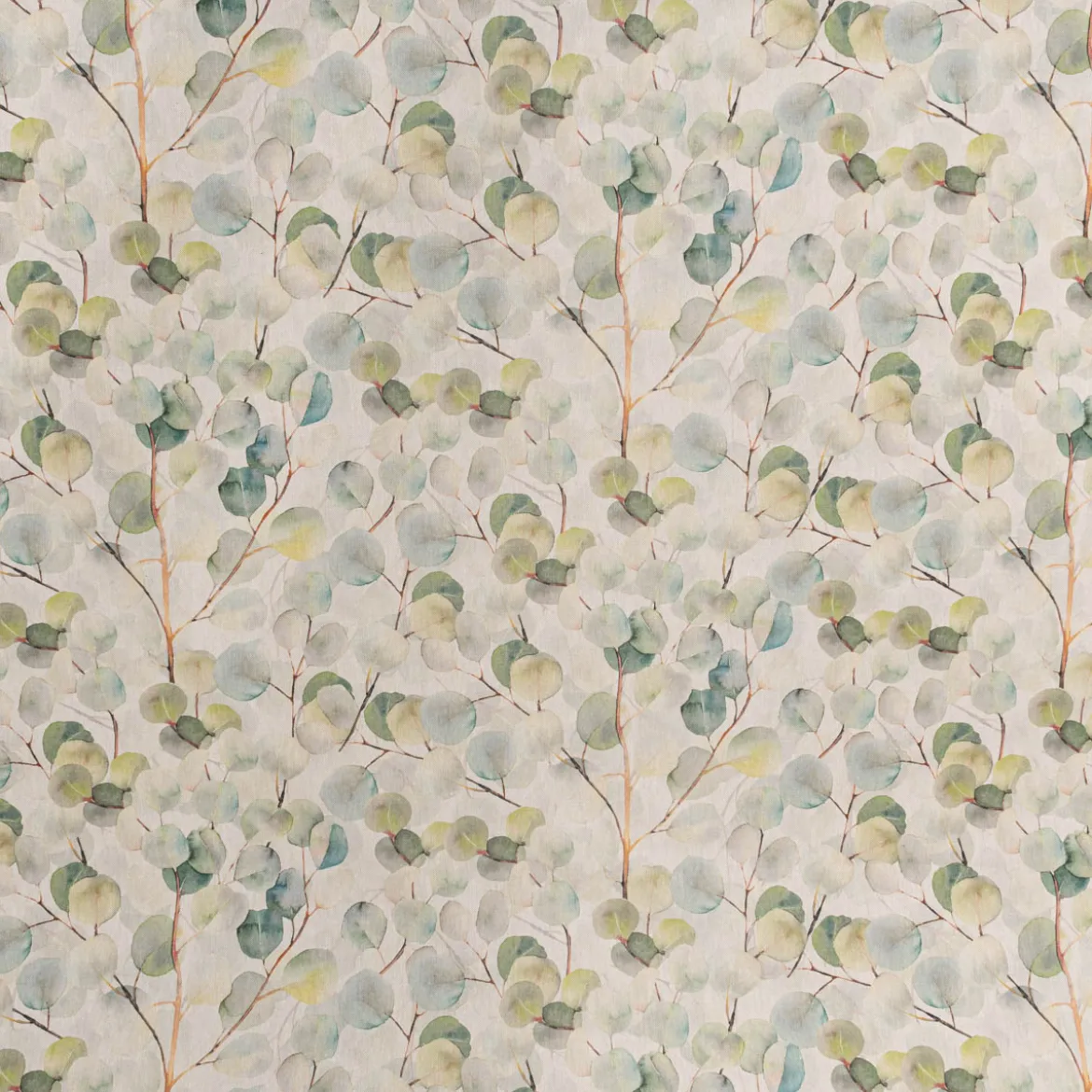 Dekostoff Baumwollstoff Leinenlook Digitaldruck Eucalyptus Boho Leaf Eukalyptus Blätter natur grün 1,40m Breite