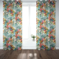 Dekostoff Baumwollstoff Poerani Exotik Blätter Blumen bunt 160cm Breite