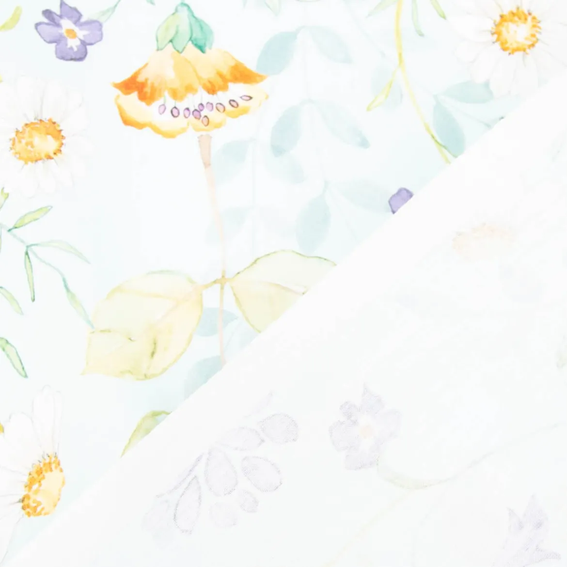 Dekostoff Baumwollstoff Popeline Digitaldruck Daisy Wildflower Garden hellblau lila 1,40m Breite