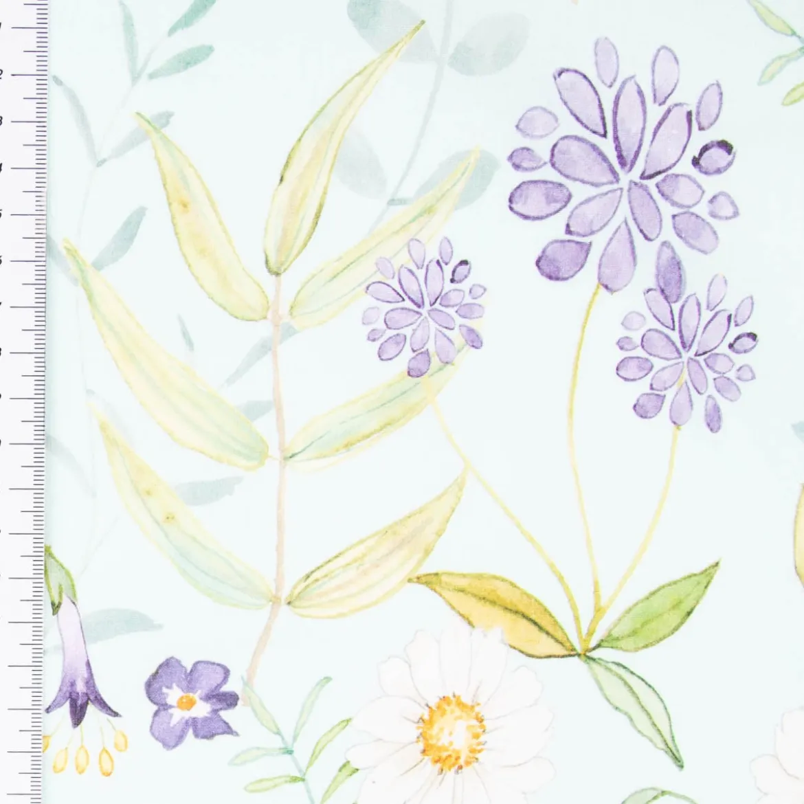Dekostoff Baumwollstoff Popeline Digitaldruck Daisy Wildflower Garden hellblau lila 1,40m Breite