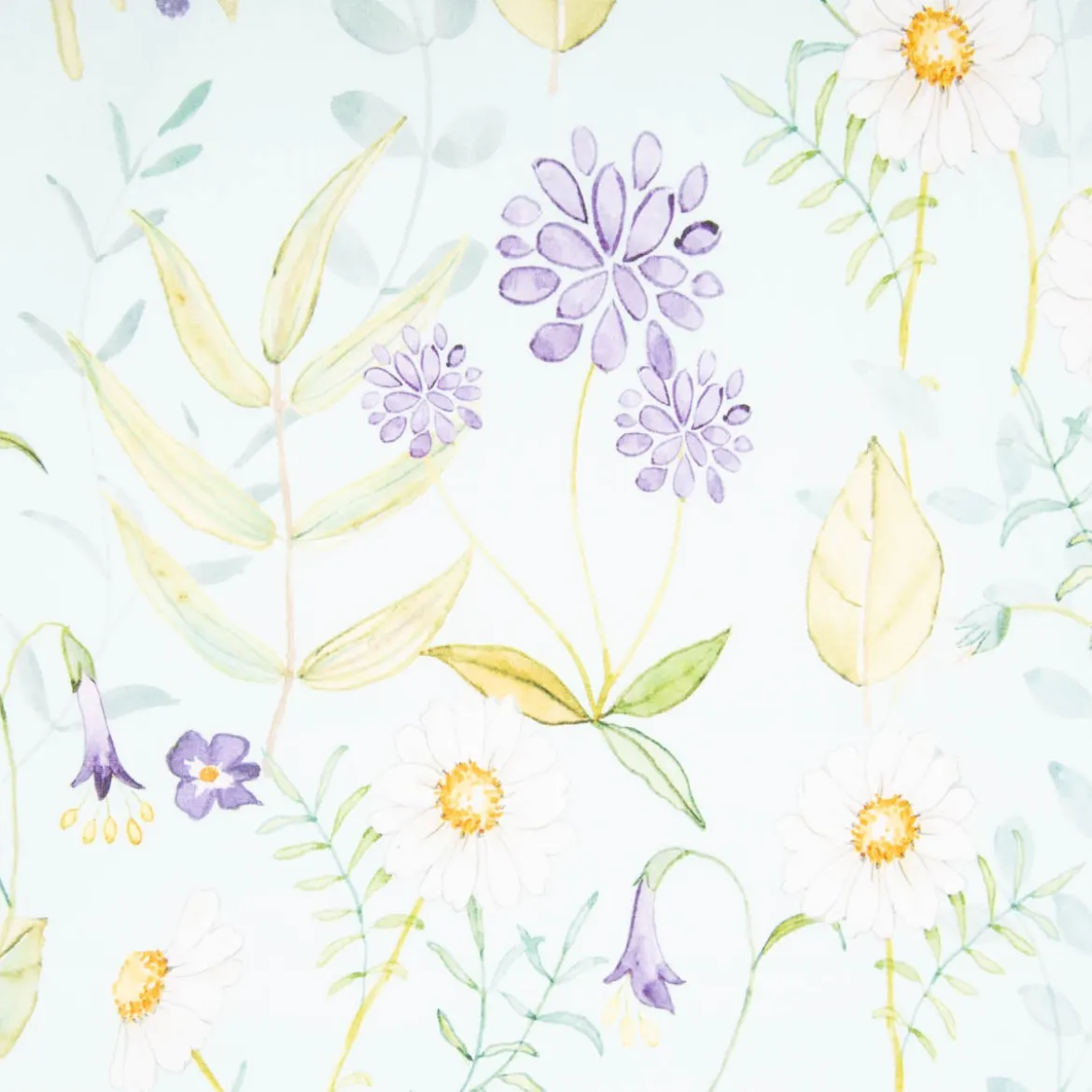 Dekostoff Baumwollstoff Popeline Digitaldruck Daisy Wildflower Garden hellblau lila 1,40m Breite