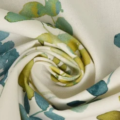 Dekostoff Baumwollstoff Ranken Blätter Aquarell weiß grün blau 1,37m Breite