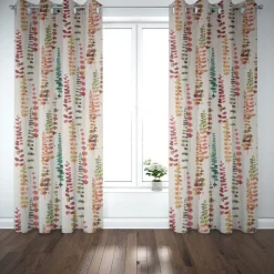 Dekostoff Baumwollstoff Ranken Blätter Aquarell beige terrakotta grün rot 1,37m Breite