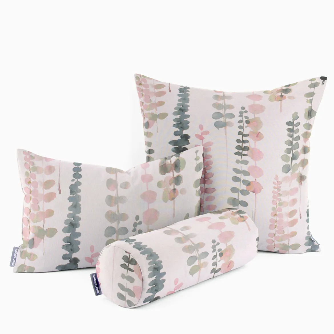 Dekostoff Baumwollstoff Ranken Blätter Aquarell weiß grün rosa 1,37m Breite