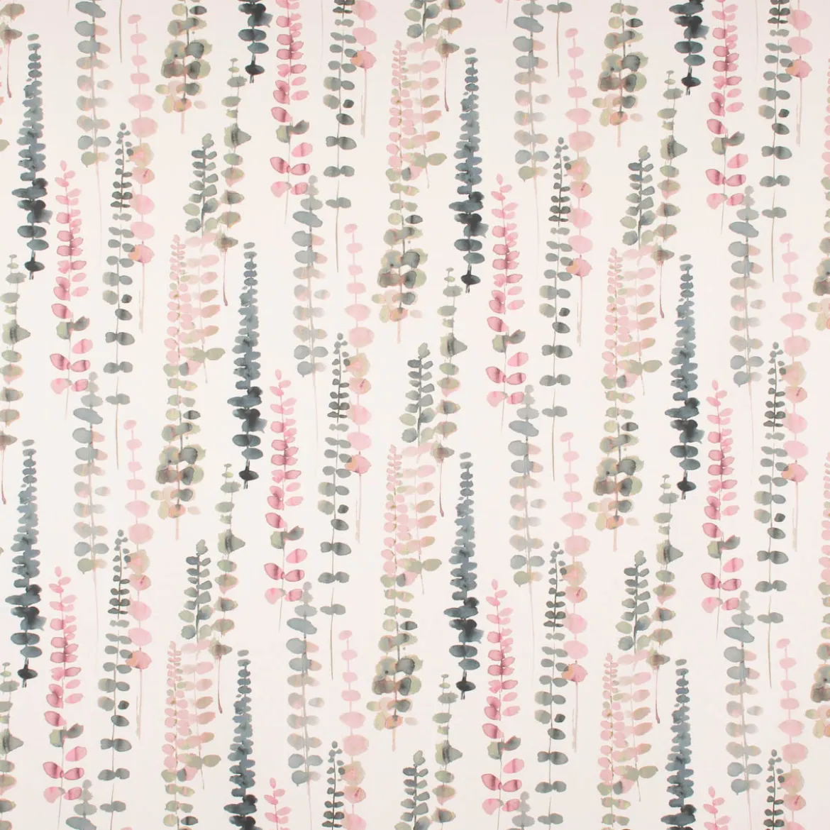 Dekostoff Baumwollstoff Ranken Blätter Aquarell weiß grün rosa 1,37m Breite