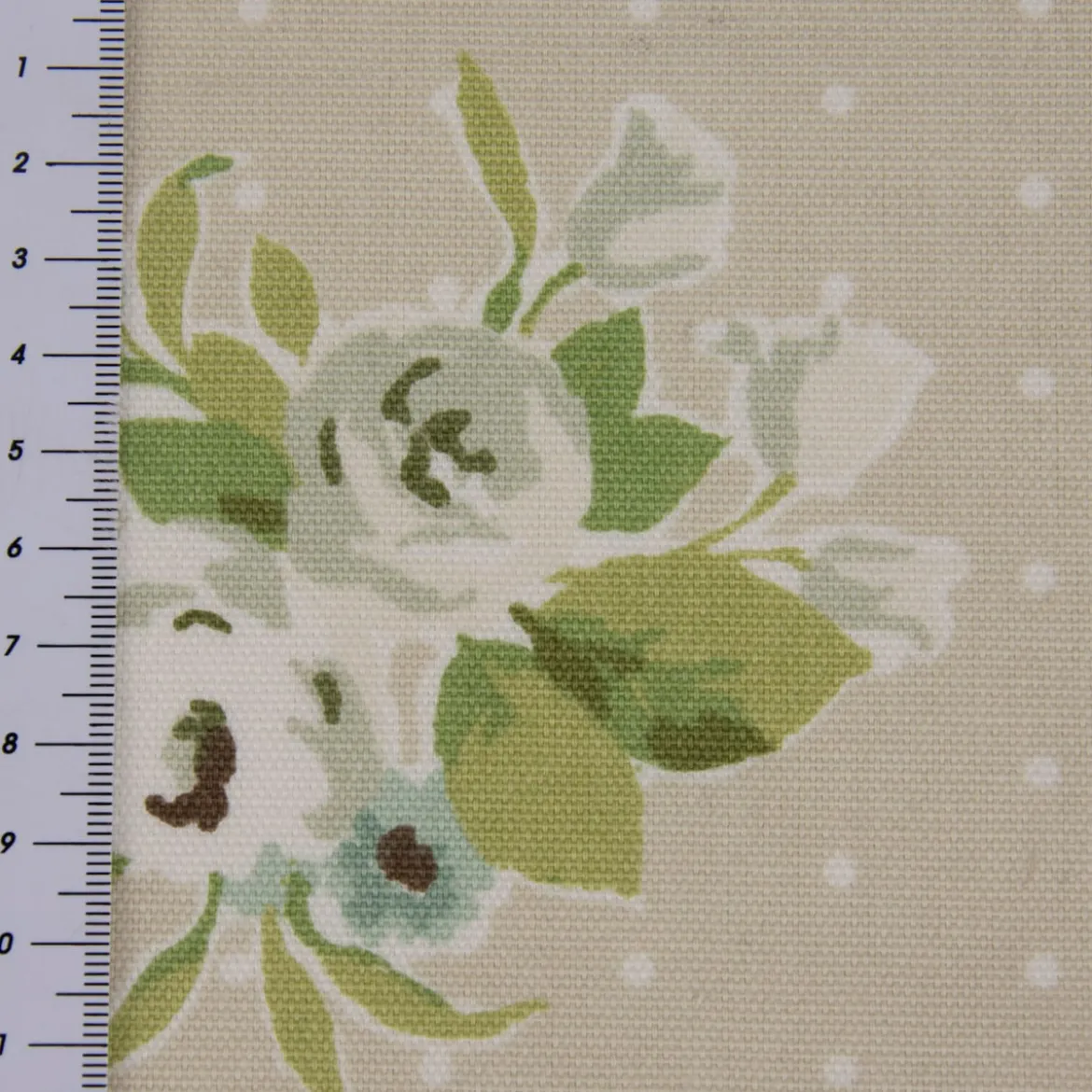 Dekostoff Baumwollstoff Rosen Punkte beige grün weiß 1,38m Breite