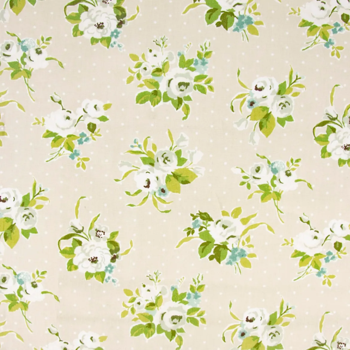 Dekostoff Baumwollstoff Rosen Punkte beige grün weiß 1,38m Breite