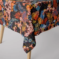 Dekostoff Baumwollstoff Satin Digitaldruck Santana Art Deco Blumen Blättter schwarz bunt 140cm Breite