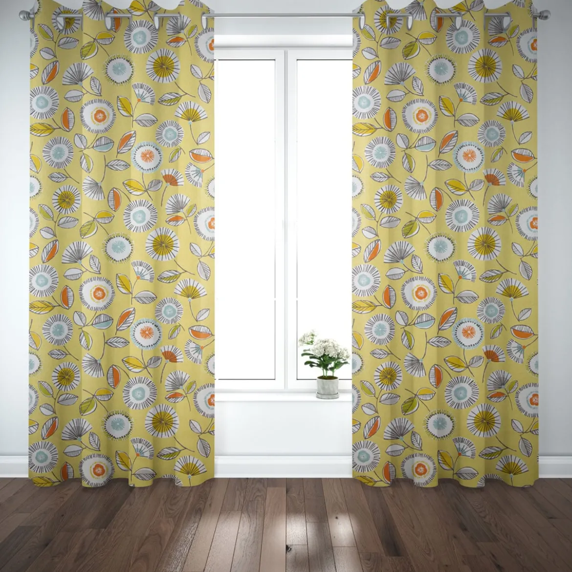 Dekostoff Baumwollstoff Sundance Blumen hellgrün braun orange aqua 1,4m Breite