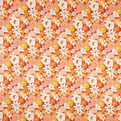 Dekostoff Baumwollstoff SUSANNE Blumen Blüten ziegelrot weiß ocker rosa 1,5m Breite