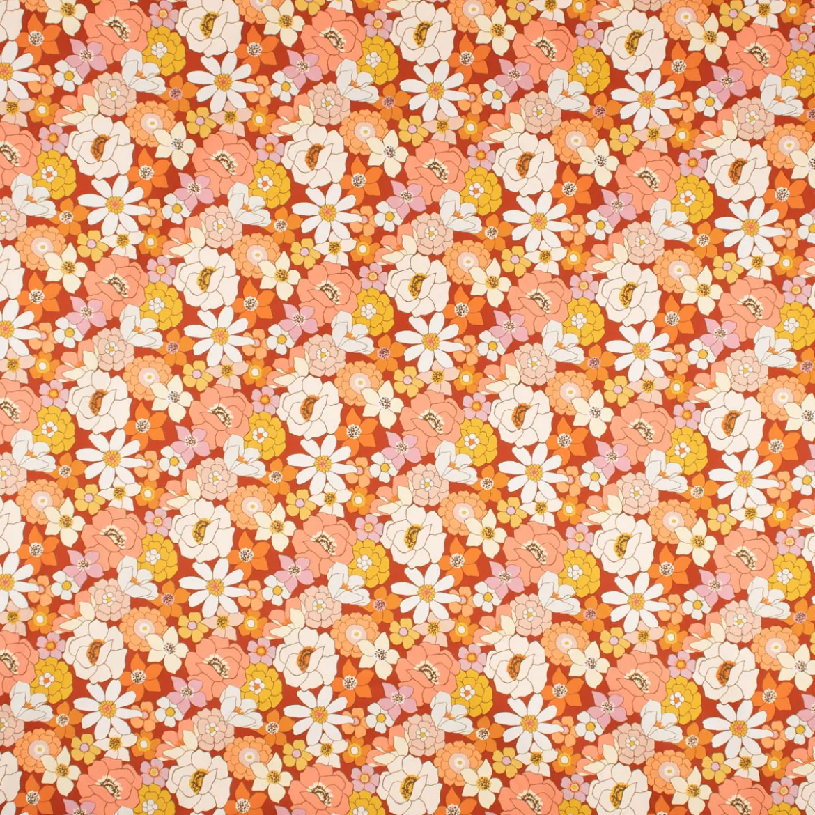Dekostoff Baumwollstoff SUSANNE Blumen Blüten ziegelrot weiß ocker rosa 1,5m Breite