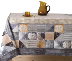 Dekostoff Baumwollstoff Tischdeckenstoff mit beidseitiger Bordüre grafisch beige braun 1,60m Breite