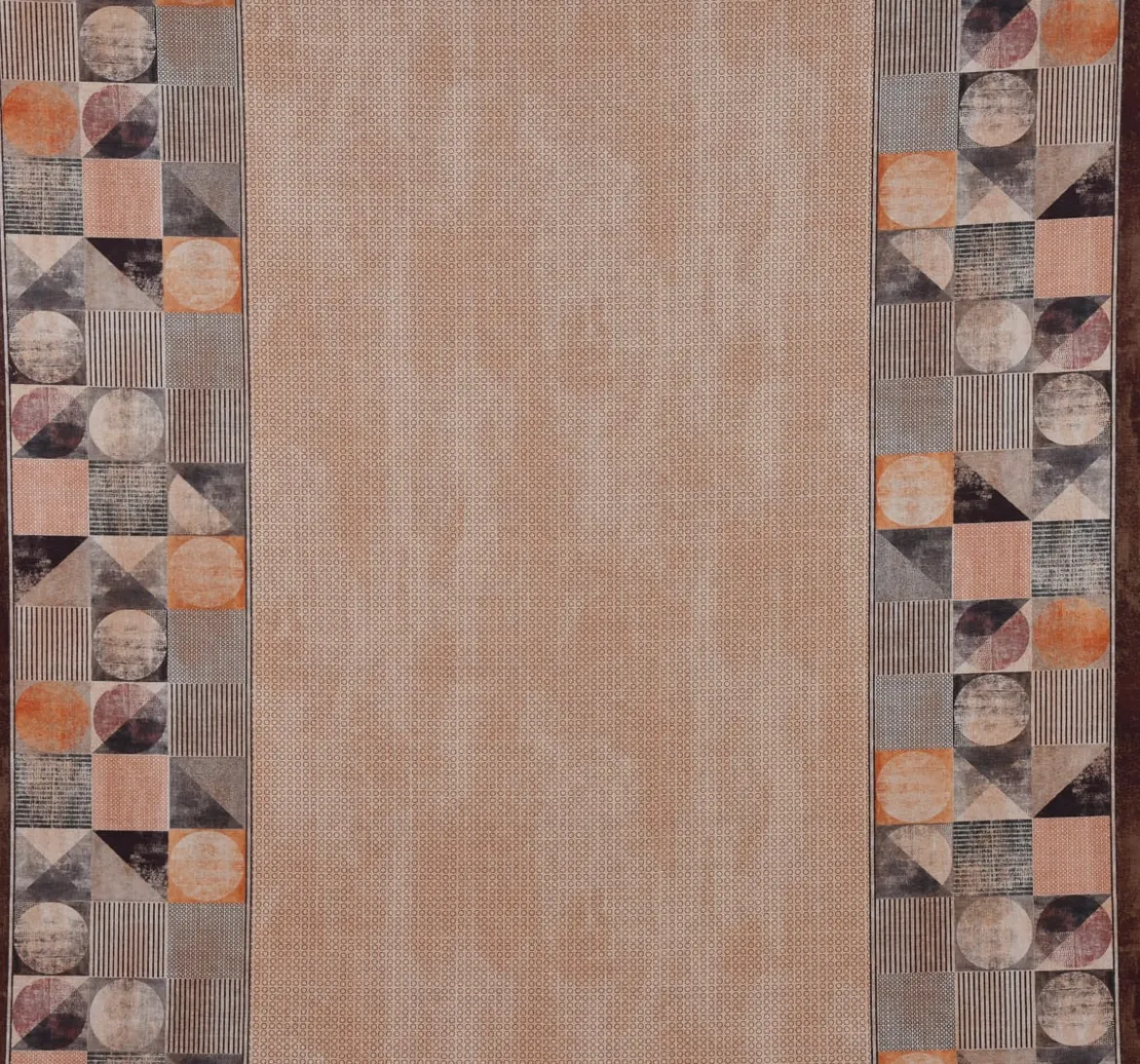 Dekostoff Baumwollstoff Tischdeckenstoff mit beidseitiger Bordüre grafisch beige braun 1,60m Breite
