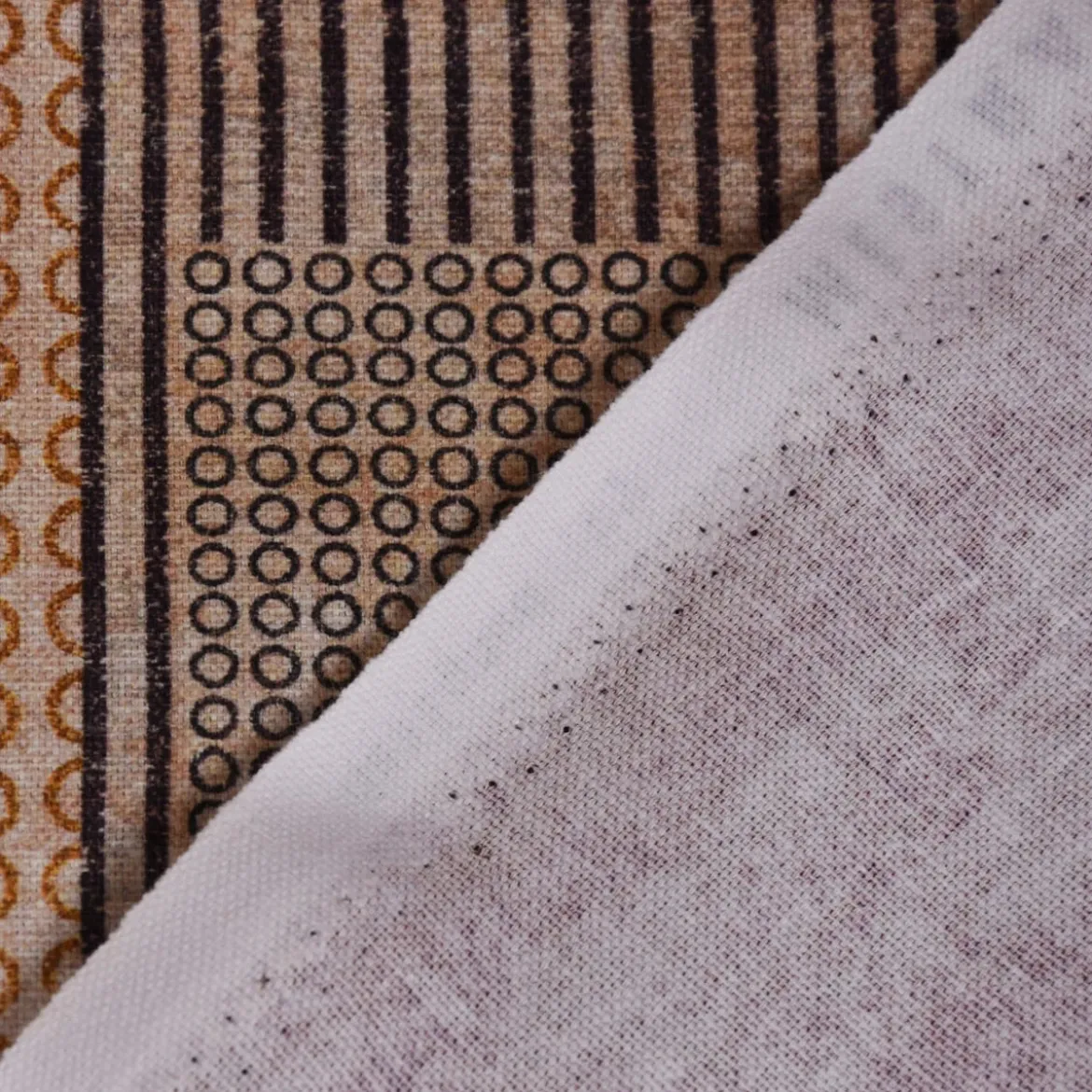 Dekostoff Baumwollstoff Tischdeckenstoff mit beidseitiger Bordüre grafisch beige braun 1,60m Breite
