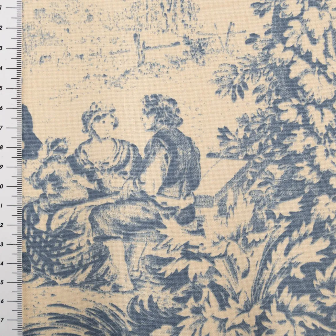 Dekostoff Baumwollstoff Toile de Jouy Festin Halbpanama natur blau 1,4m Breite
