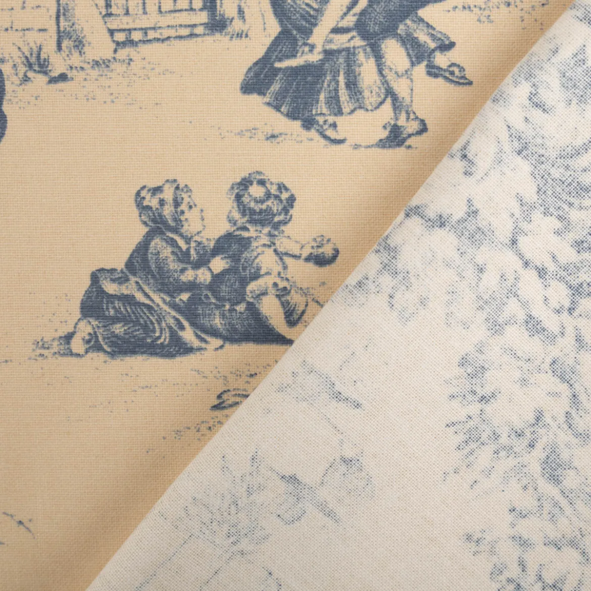 Dekostoff Baumwollstoff Toile de Jouy Festin Halbpanama natur blau 1,4m Breite