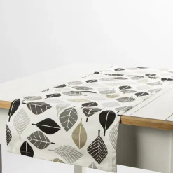 Dekostoff Blätter weiß grau khaki 137cm