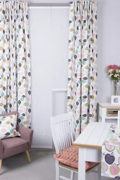Dekostoff Blätter weiß petrol rosa 137cm