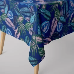 Dekostoff Canvas Ottoman Baumwollstoff Dschungelpflanzen Blätter blau hellblau grün rosa 1,40m Breite