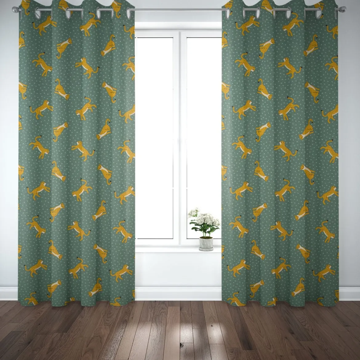 Dekostoff Canvas Ottoman Leopard Punkte grün gelb 1,40m Breite