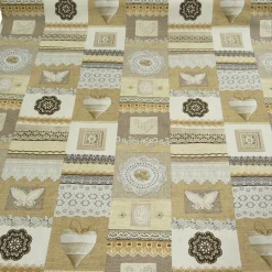 Dekostoff Canvas Ottoman Patchwork Landhaus Spitze braun creme