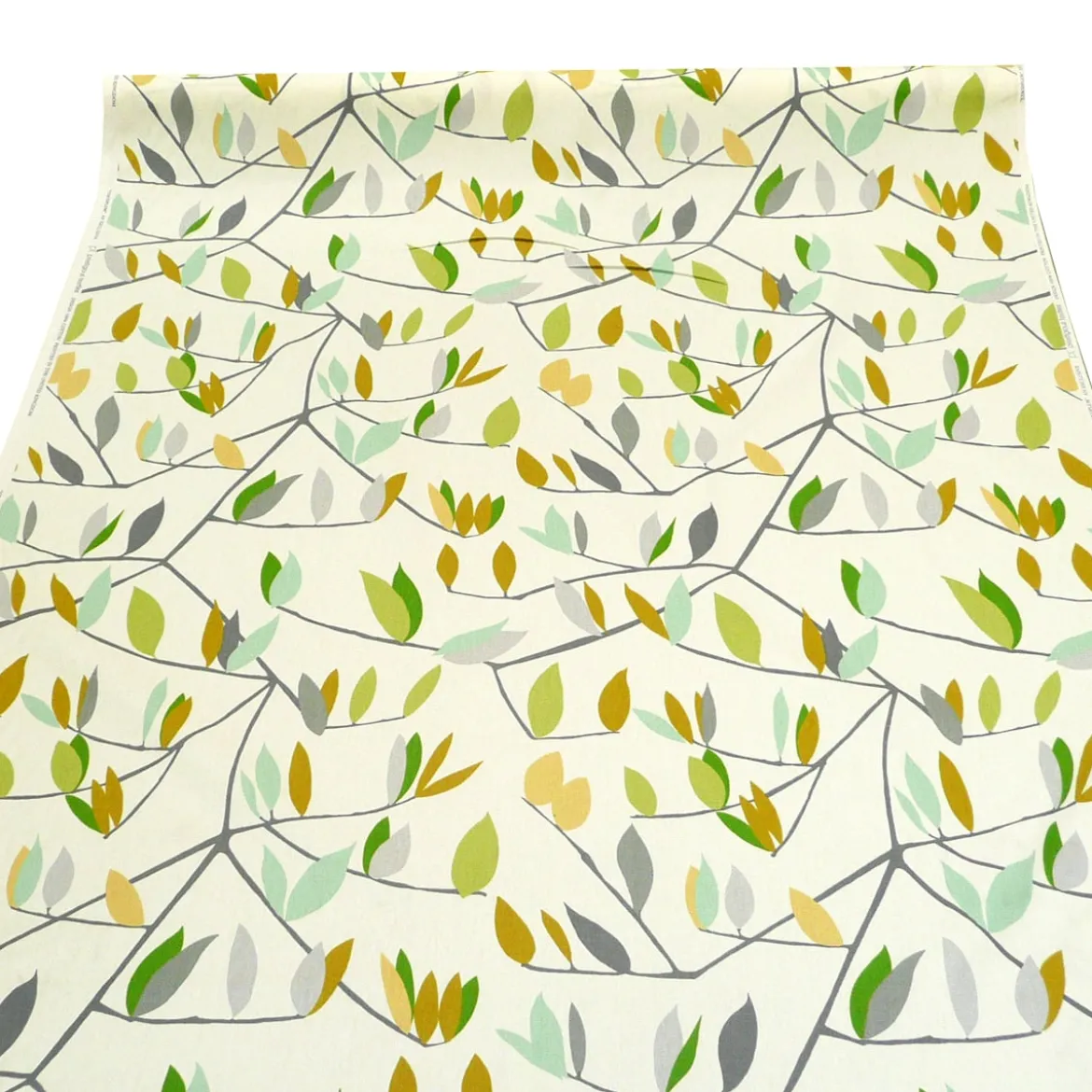 Dekostoff Coco Plum Lemonade Blätter grau grün gelb 137cm