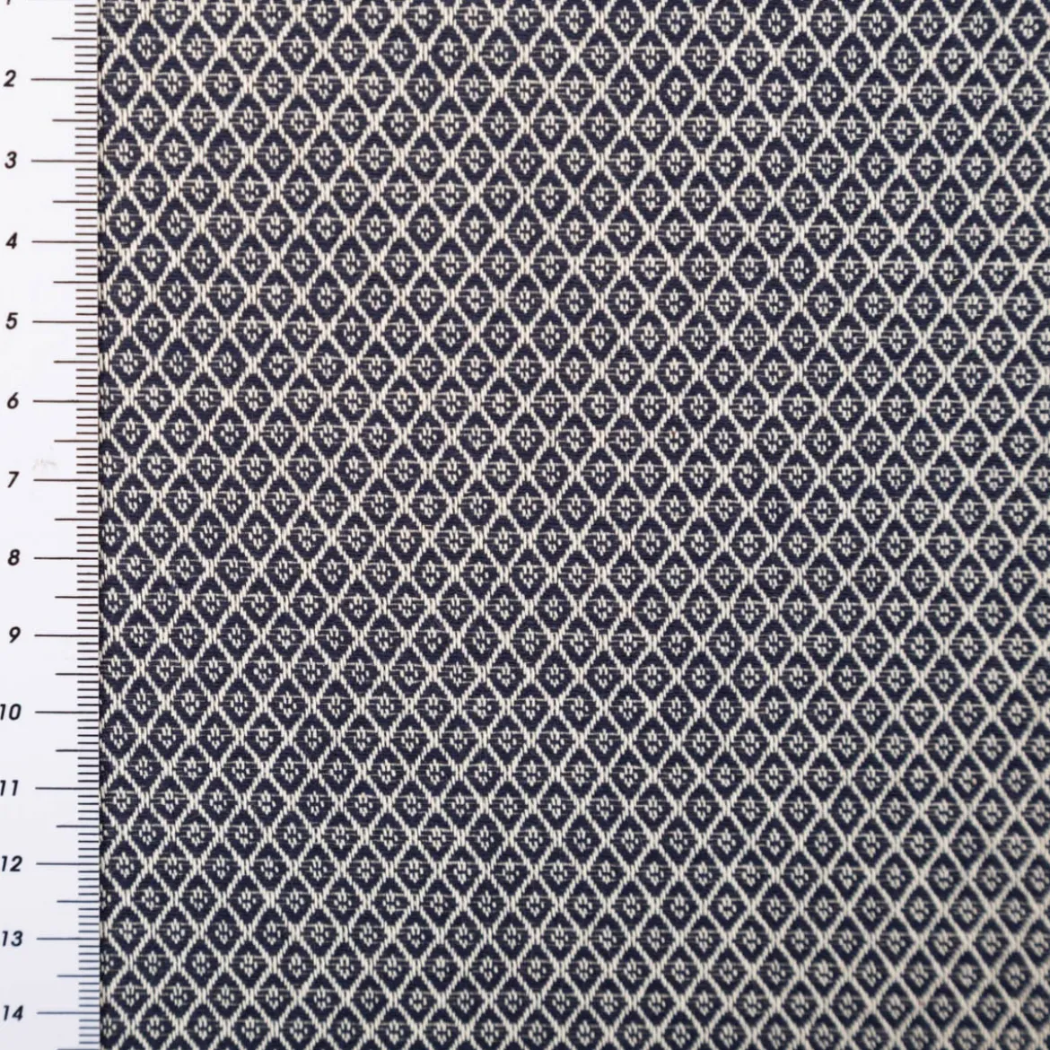 Dekostoff Dobby Diamond Mini Rauten Navy Blue dunkelblau ecru 1,40m Breite