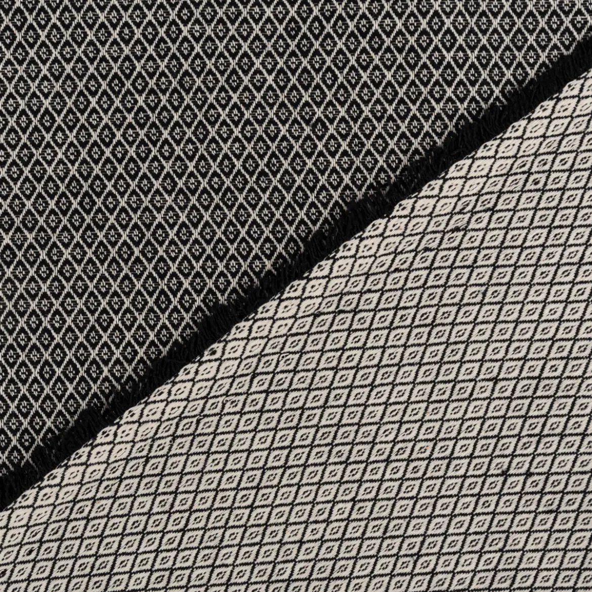 Dekostoff Dobby Diamond Mini Rauten schwarz ecru 1,40m Breite