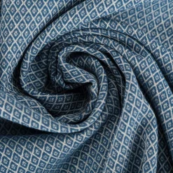 Dekostoff Dobby Diamond Mini Rauten blau ecru 1,40m Breite