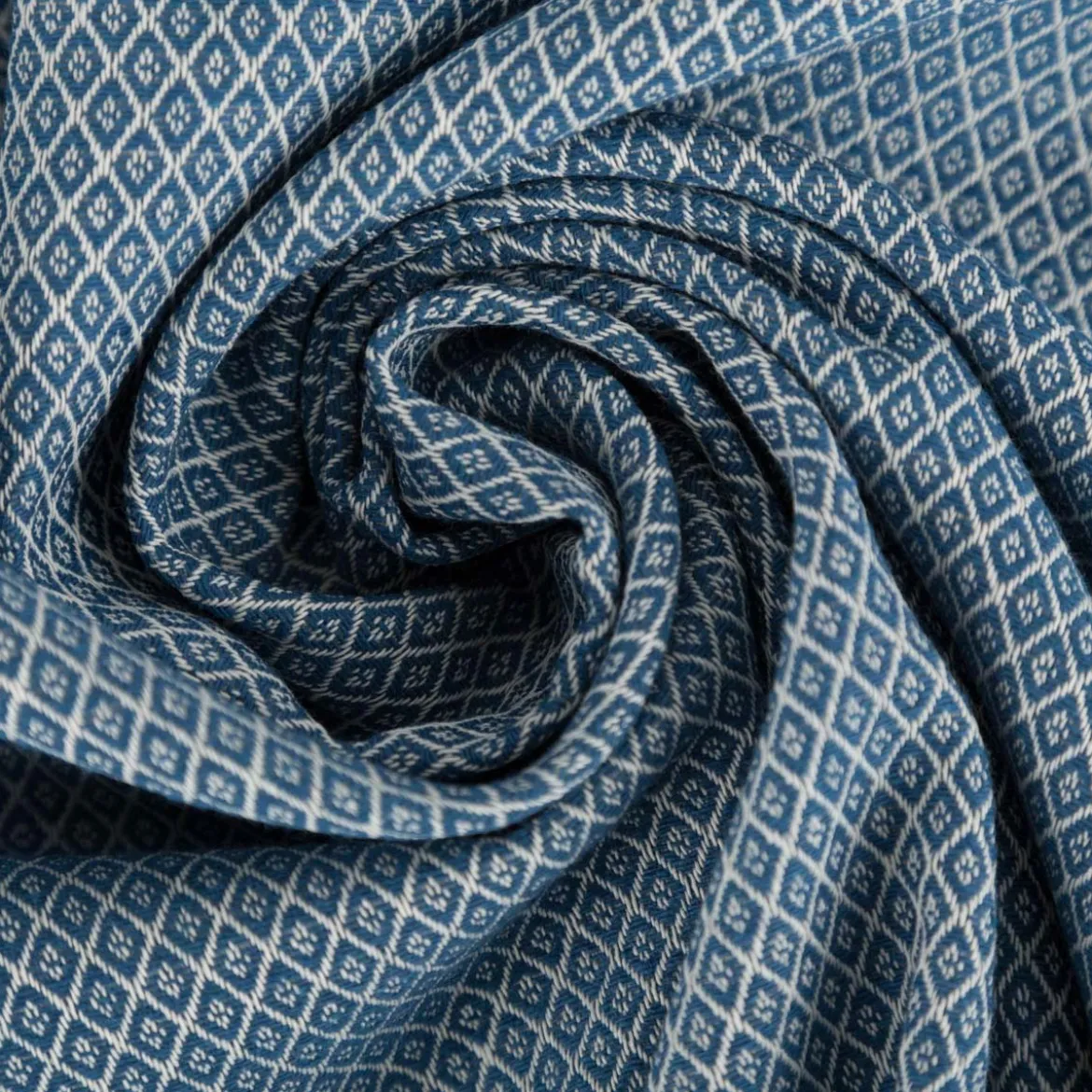Dekostoff Dobby Diamond Mini Rauten blau ecru 1,40m Breite