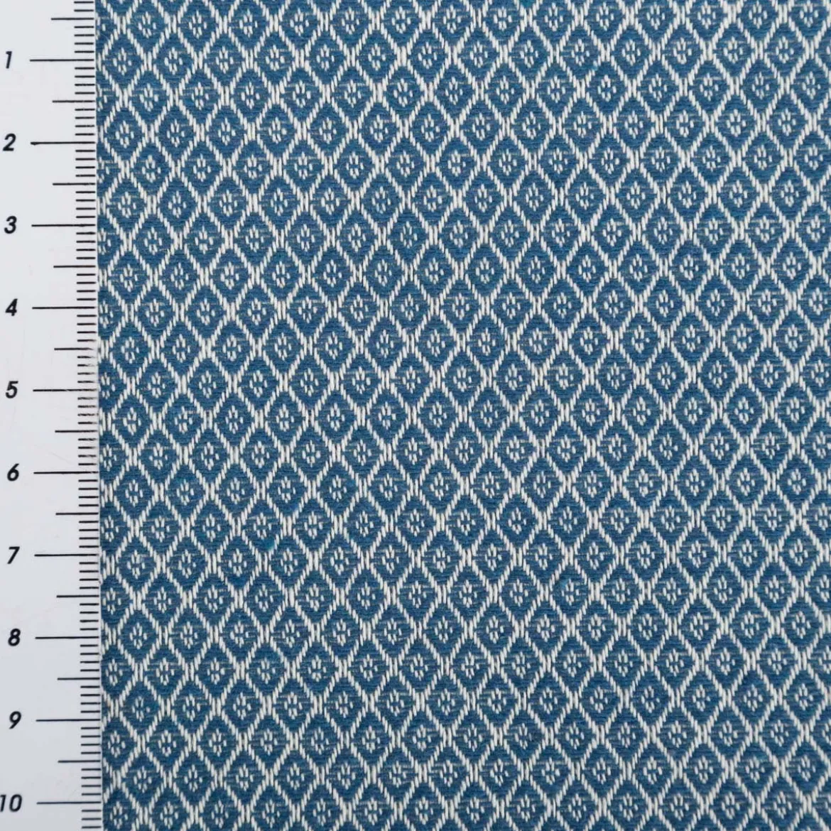 Dekostoff Dobby Diamond Mini Rauten blau ecru 1,40m Breite